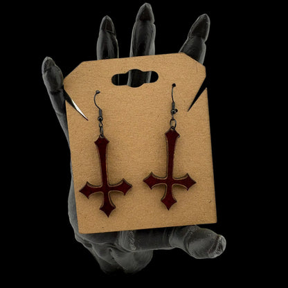 Inverted Gothic Cross Earrings